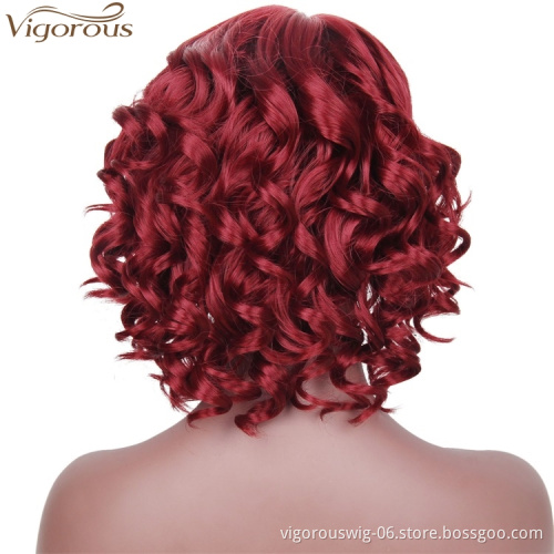 Vigorous Afro Kinky Curly Wigs For Black Women Synthetic African Fluffy Hair Red Color High Temperature Coaplay Halloween Wigs